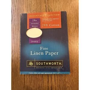 Southworth Fine Linen Paper 24 lb Ivory 25% Cotton Resume Stationery 8.5x11 100